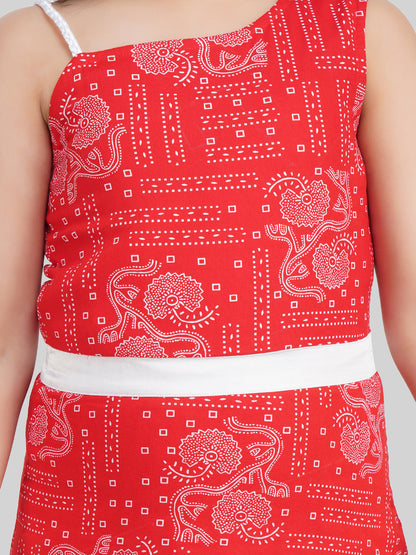 Girls Floral Print Off-Shoulder A-Line Dress