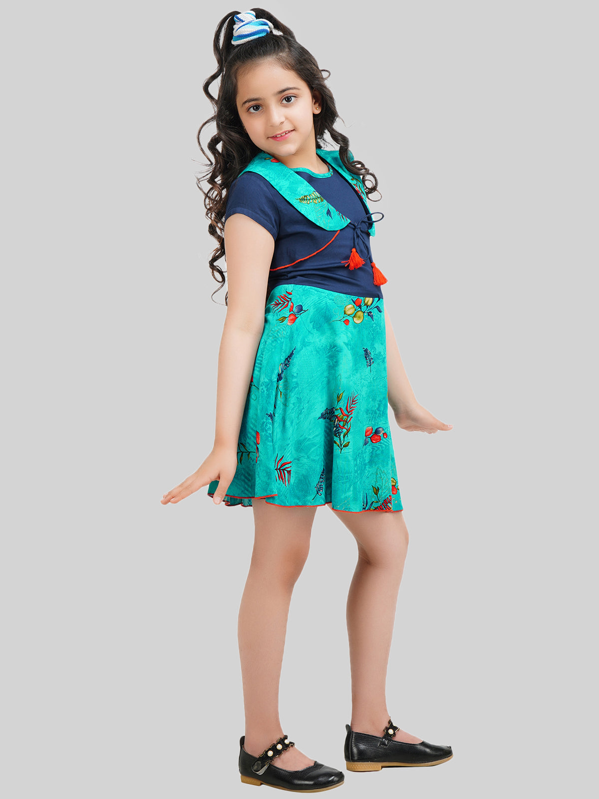 Girls Floral Printed Fit & Flare Dress