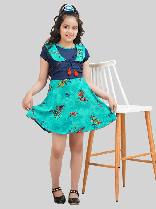 Girls Floral Printed Fit & Flare Dress