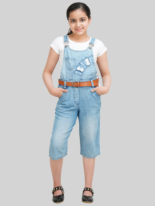 Girls Pure Cotton Denim Dungaree with Top