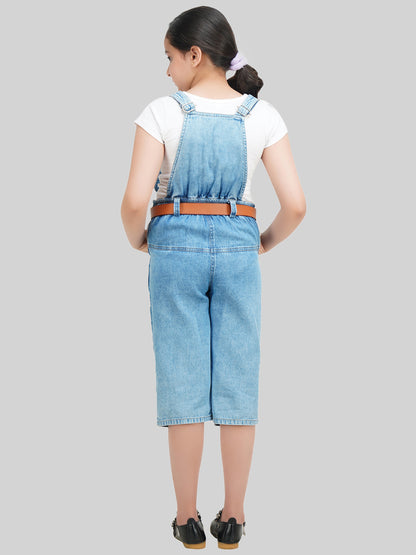 Girls Pure Cotton Denim Dungaree with Top
