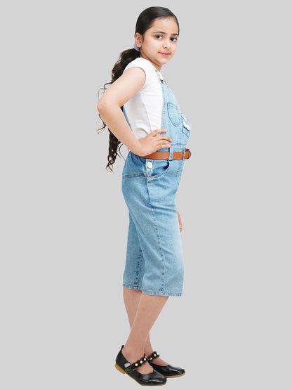 Girls Pure Cotton Denim Dungaree with Top