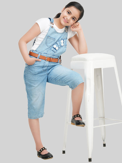 Girls Pure Cotton Denim Dungaree with Top