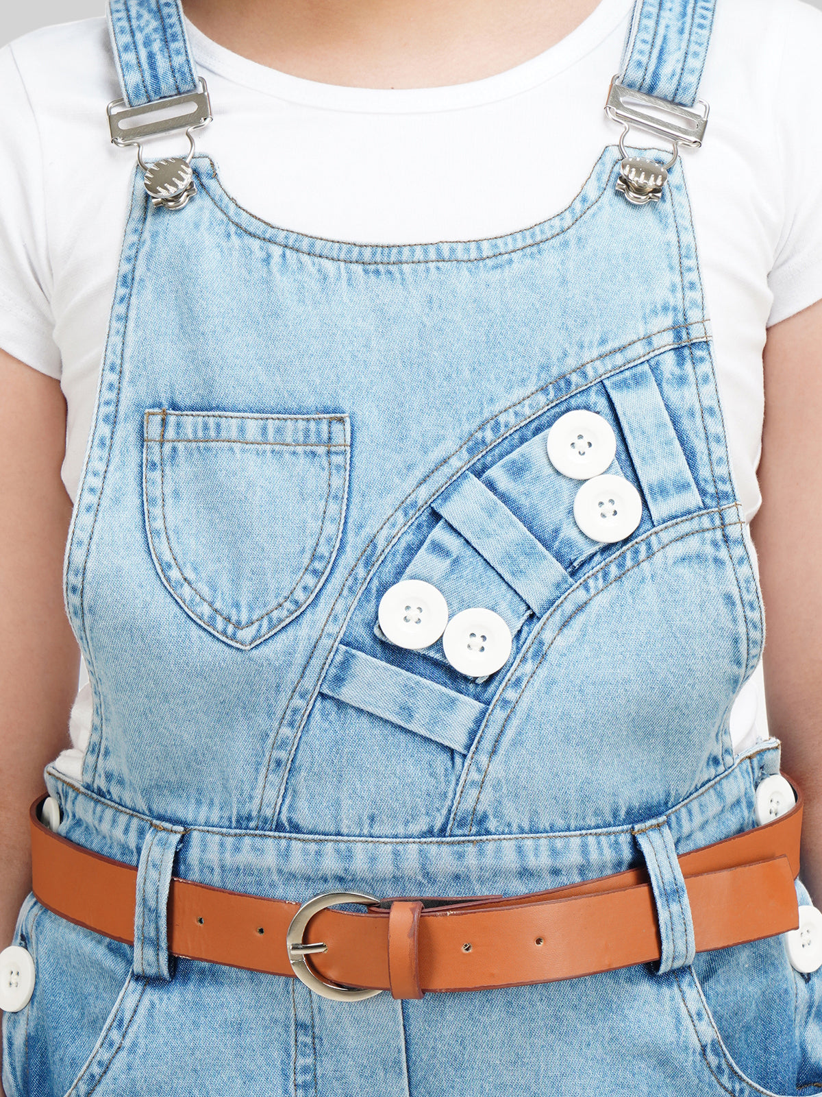Girls Pure Cotton Denim Dungaree with Top