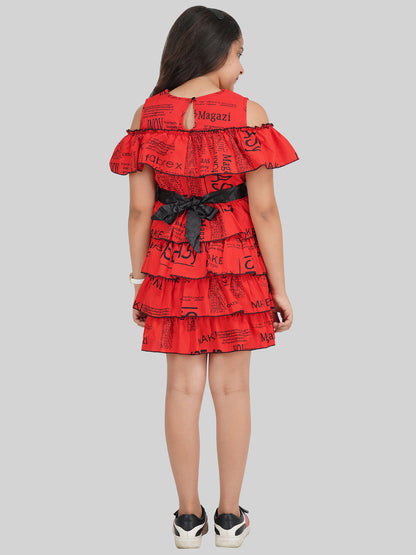 Girls Typography Printed Crepe Fit & Flare Dress