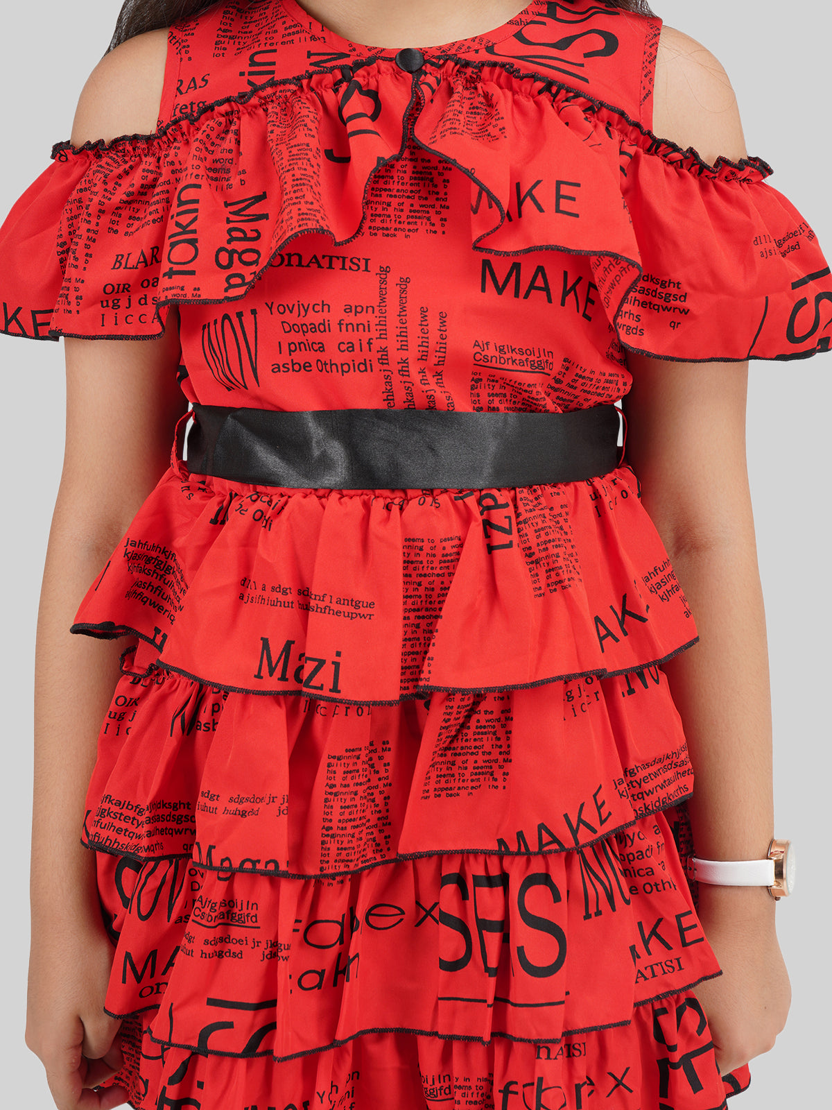 Girls Typography Printed Crepe Fit & Flare Dress