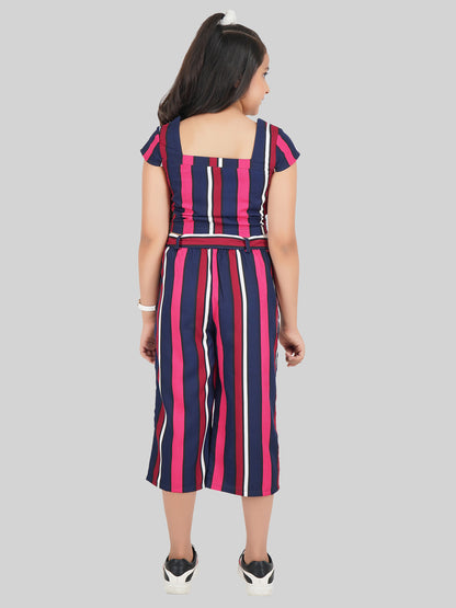 Girls Striped Square Neck Top & Trousers Co-Ord Set