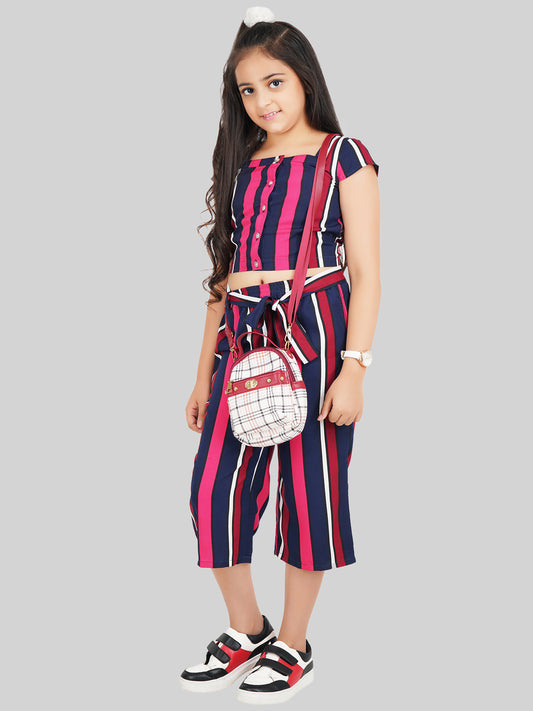 Girls Striped Square Neck Top & Trousers Co-Ord Set