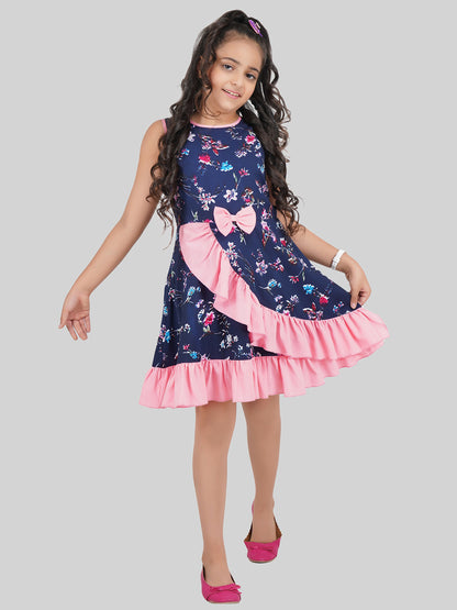 Girls Floral Printed Crepe Fit & Flare Dress