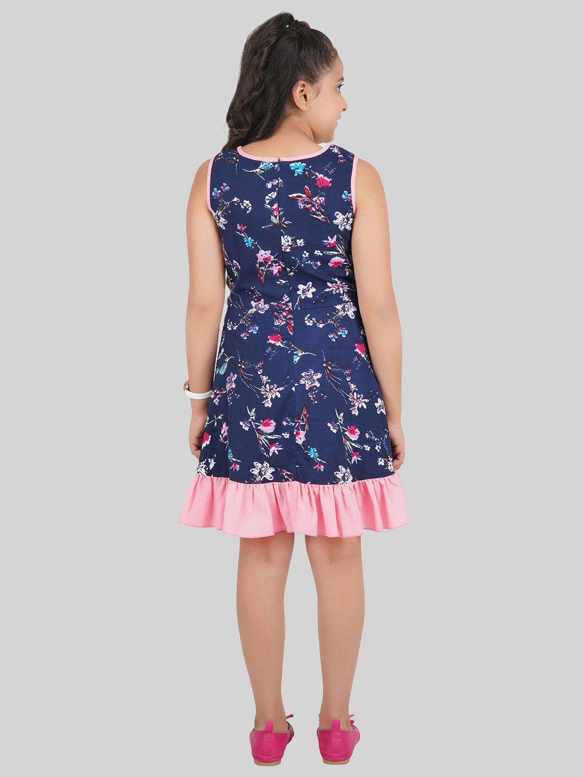Girls Floral Printed Crepe Fit & Flare Dress