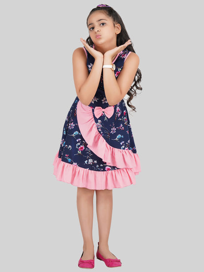 Girls Floral Printed Crepe Fit & Flare Dress