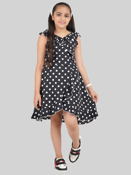 Girls Polka Dot Printed Fit & Flare Dress