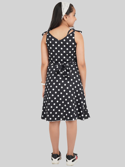 Girls Polka Dot Printed Fit & Flare Dress