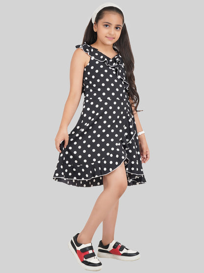 Girls Polka Dot Printed Fit & Flare Dress