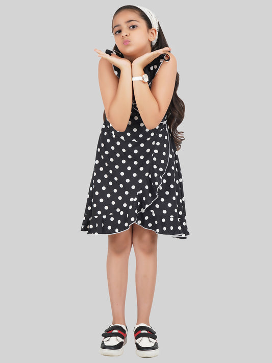 Girls Polka Dot Printed Fit & Flare Dress