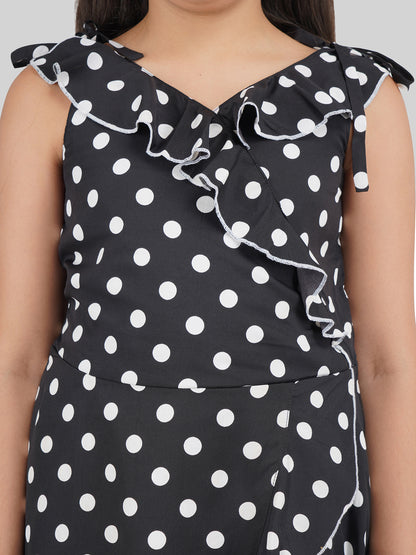 Girls Polka Dot Printed Fit & Flare Dress