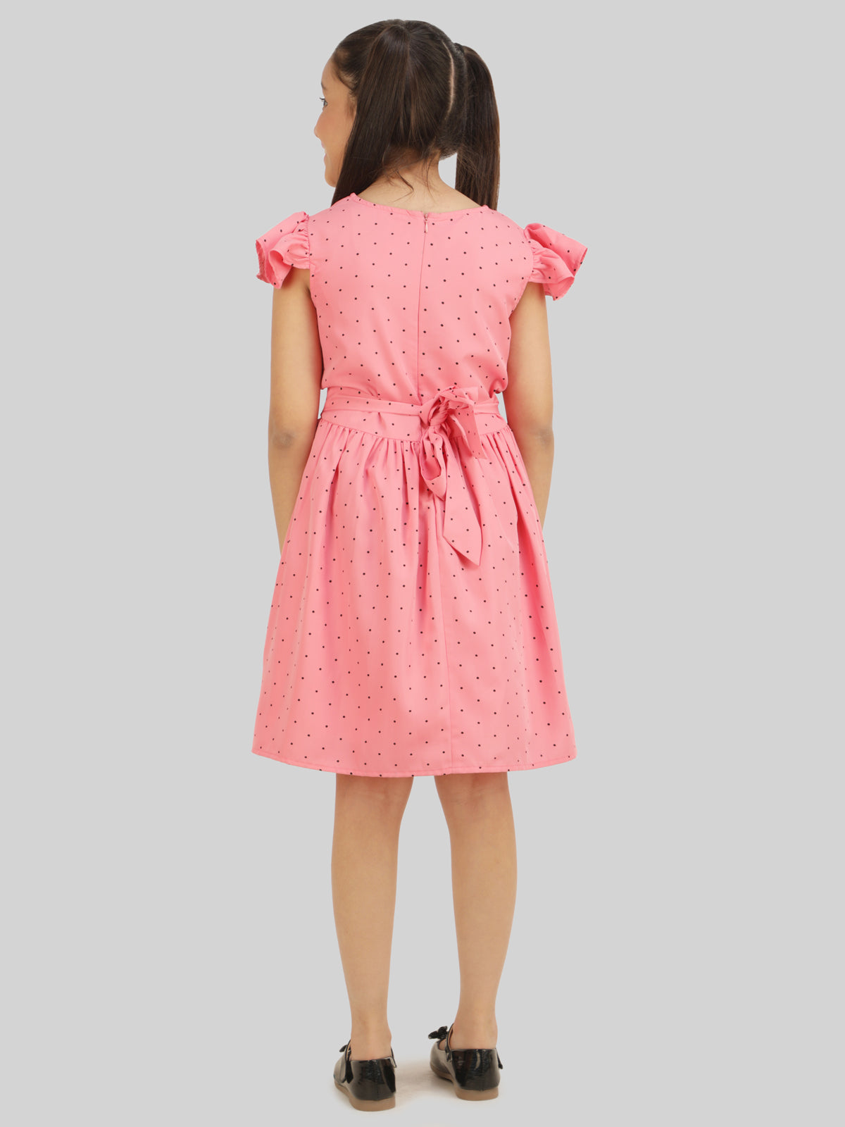 Girls Polka Dot Print Crepe Fit & Flare Dress