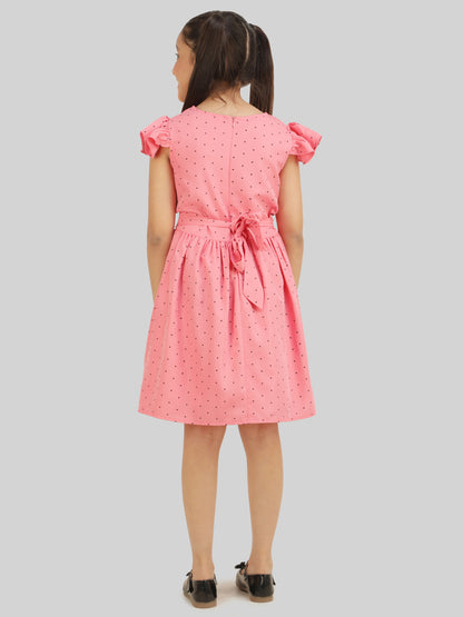 Girls Polka Dot Print Crepe Fit & Flare Dress