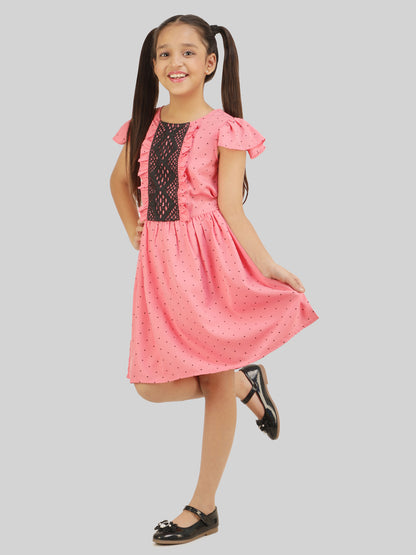 Girls Polka Dot Print Crepe Fit & Flare Dress