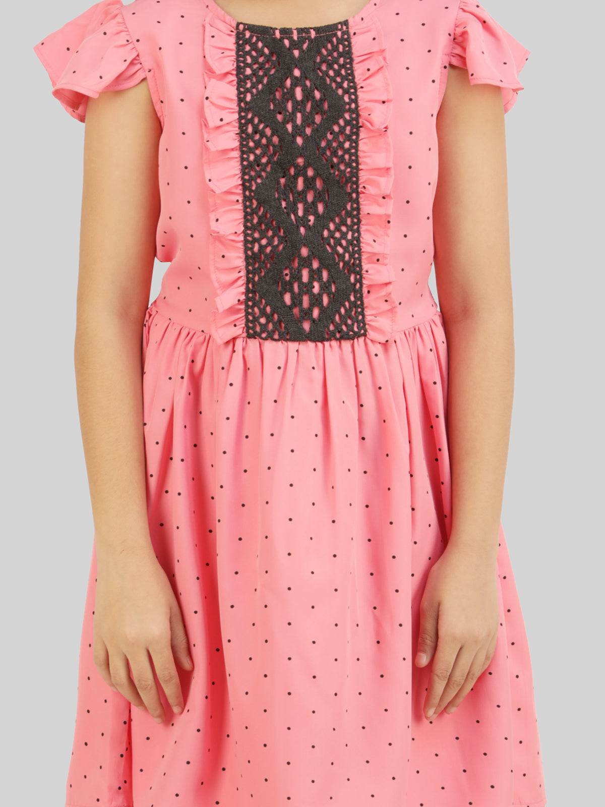 Girls Polka Dot Print Crepe Fit & Flare Dress