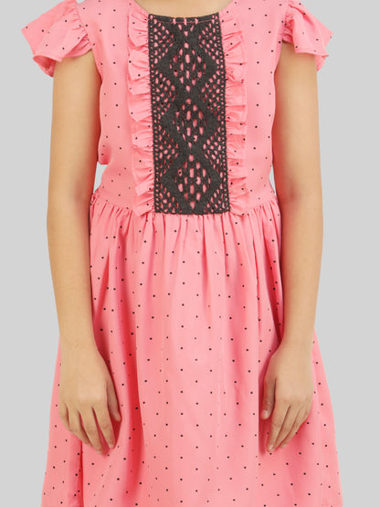 Girls Polka Dot Print Crepe Fit & Flare Dress