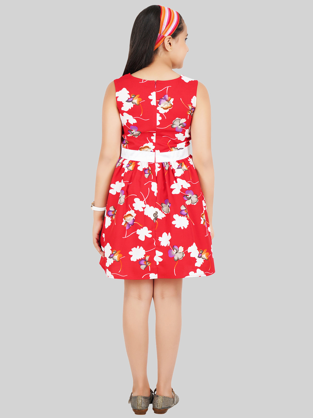 Girls Floral Print Crepe Fit & Flare Dress