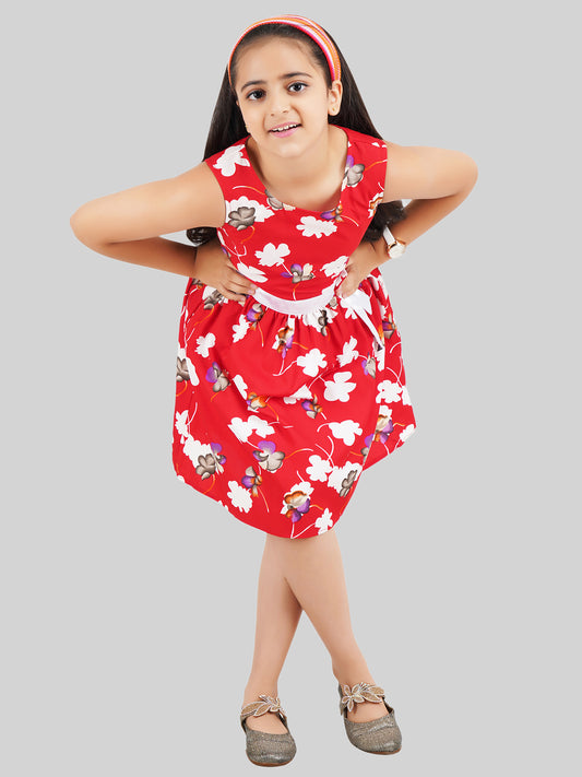 Girls Floral Print Crepe Fit & Flare Dress