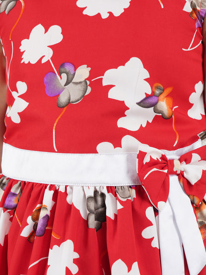 Girls Floral Print Crepe Fit & Flare Dress