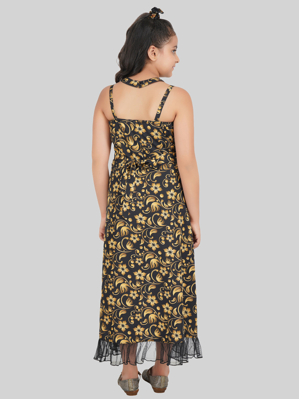Girls Floral Printed Fit & Flare Maxi Dress