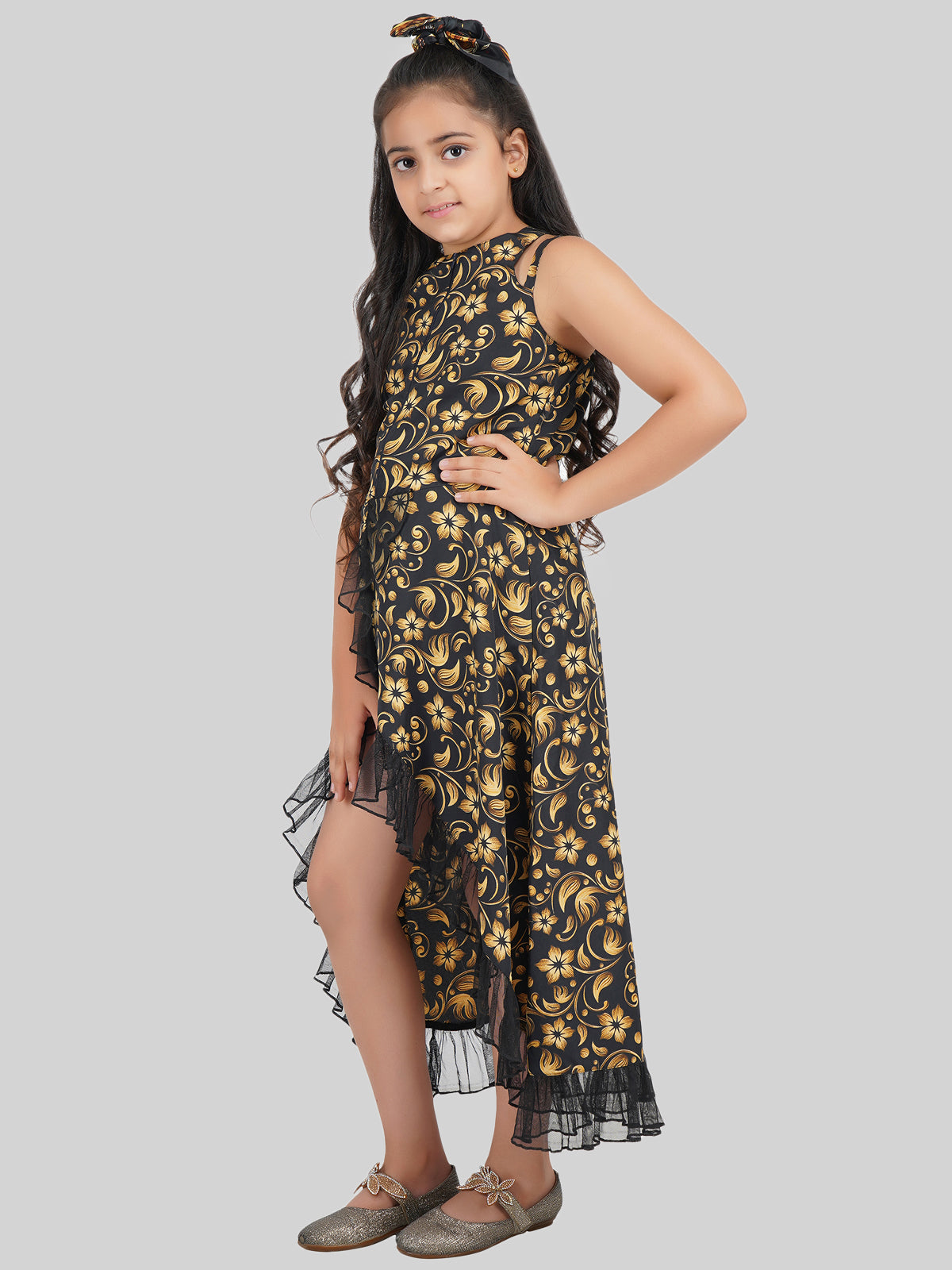Girls Floral Printed Fit & Flare Maxi Dress