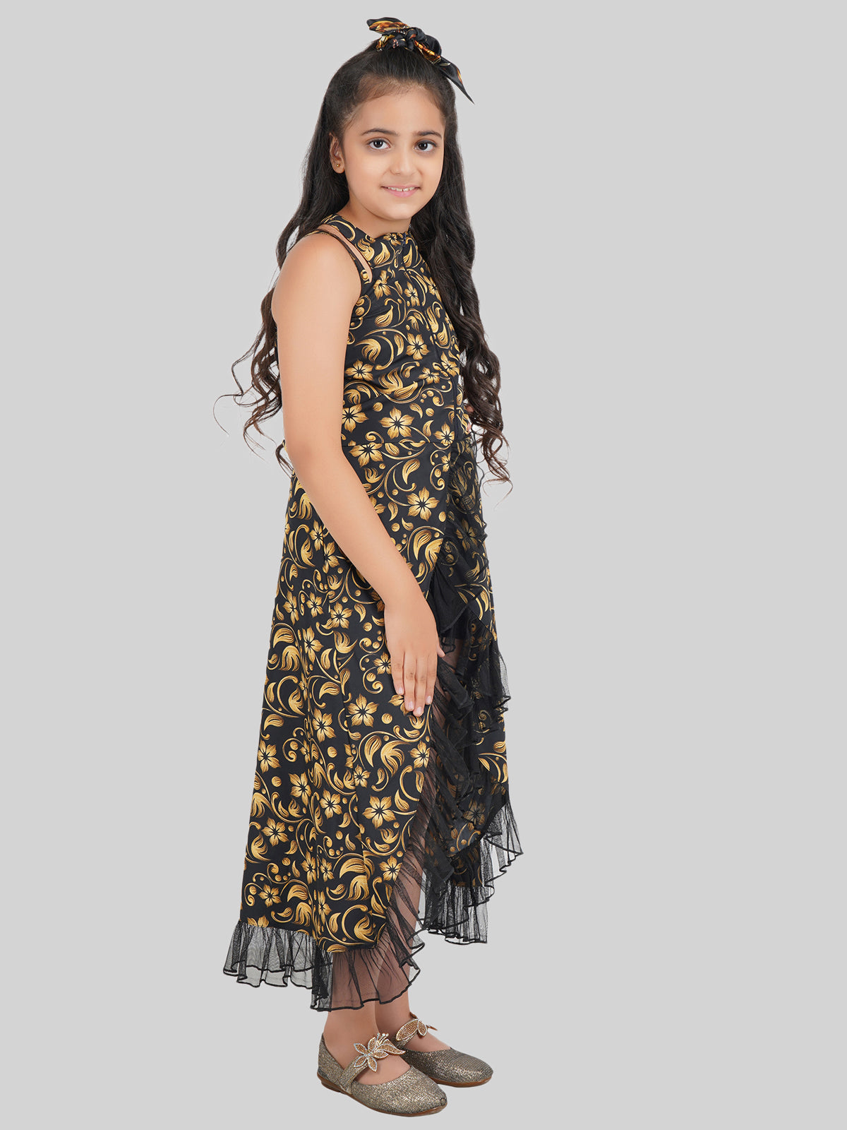 Girls Floral Printed Fit & Flare Maxi Dress