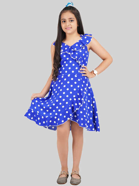 Girls Polka Dot Printed Ruffled Fit & Flare Dress