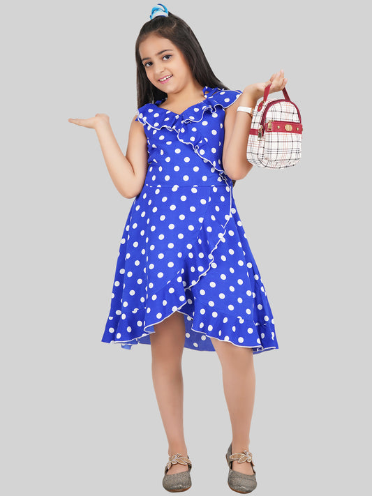 Girls Polka Dot Printed Ruffled Fit & Flare Dress