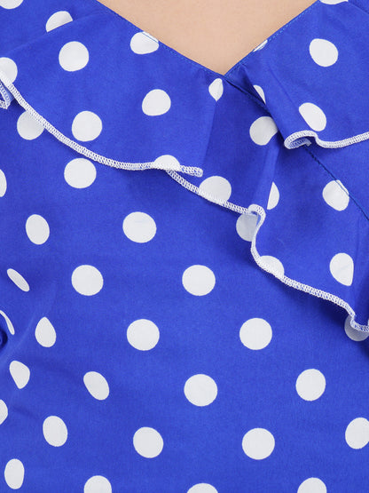 Girls Polka Dot Printed Ruffled Fit & Flare Dress