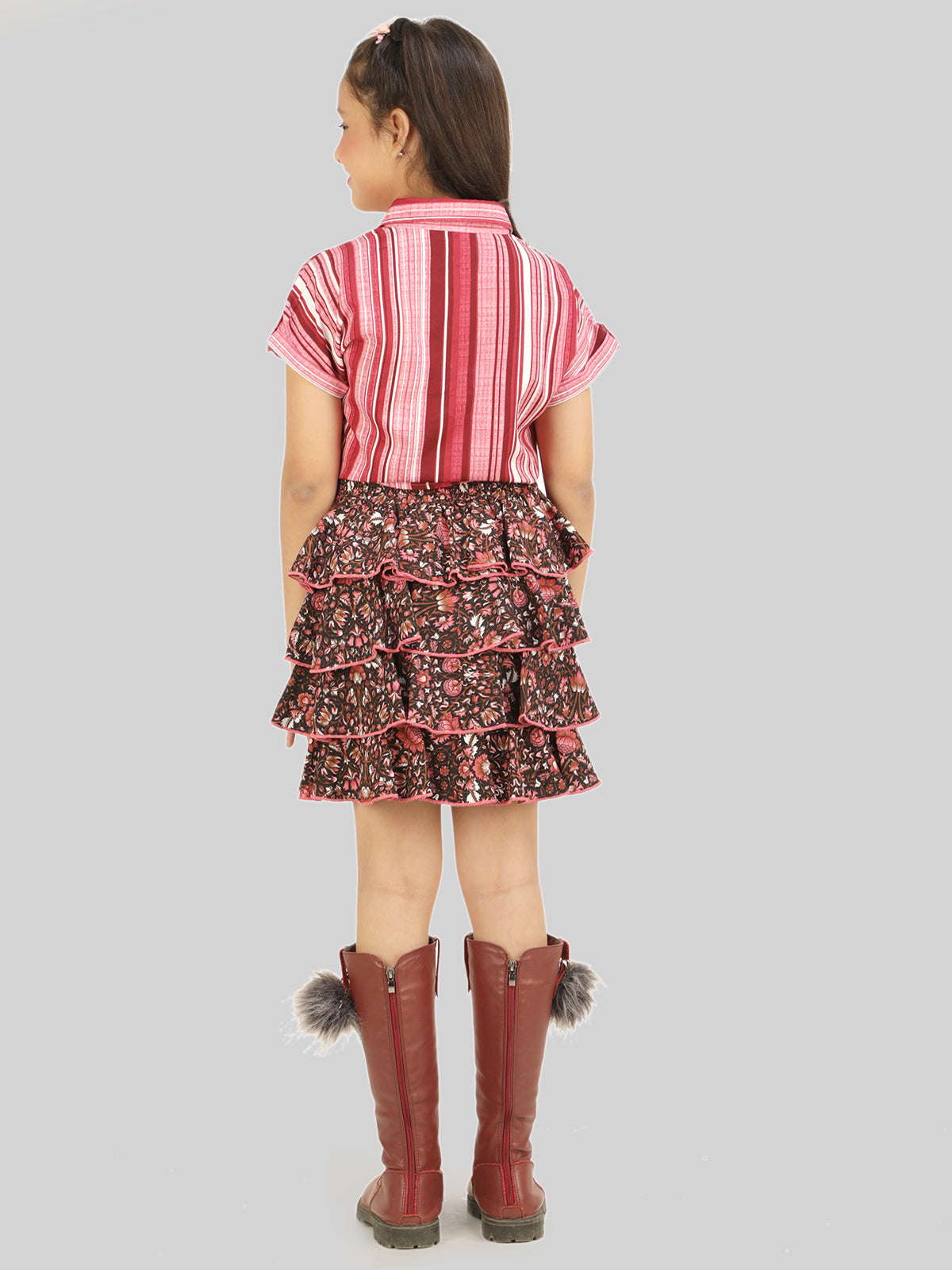 Girls Printed Shirt & Skirt Co-Ord Set