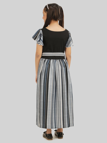 Girls Striped Crepe Fit & Flare Midi Dress