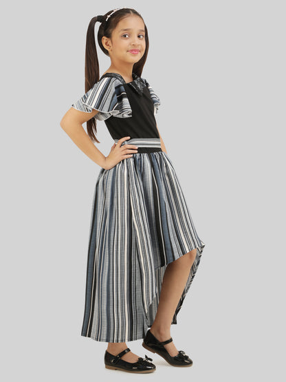 Girls Striped Crepe Fit & Flare Midi Dress