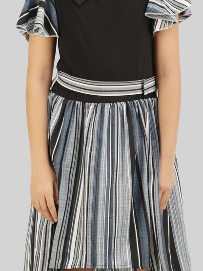 Girls Striped Crepe Fit & Flare Midi Dress