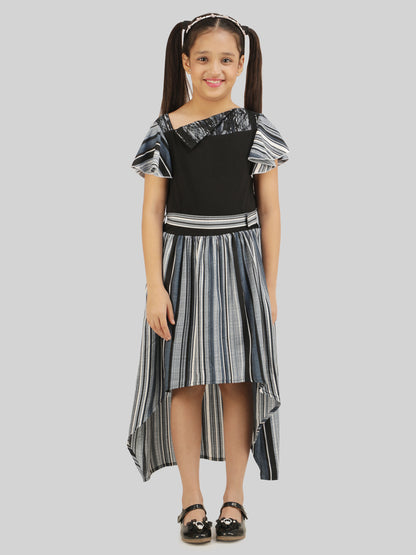 Girls Striped Crepe Fit & Flare Midi Dress