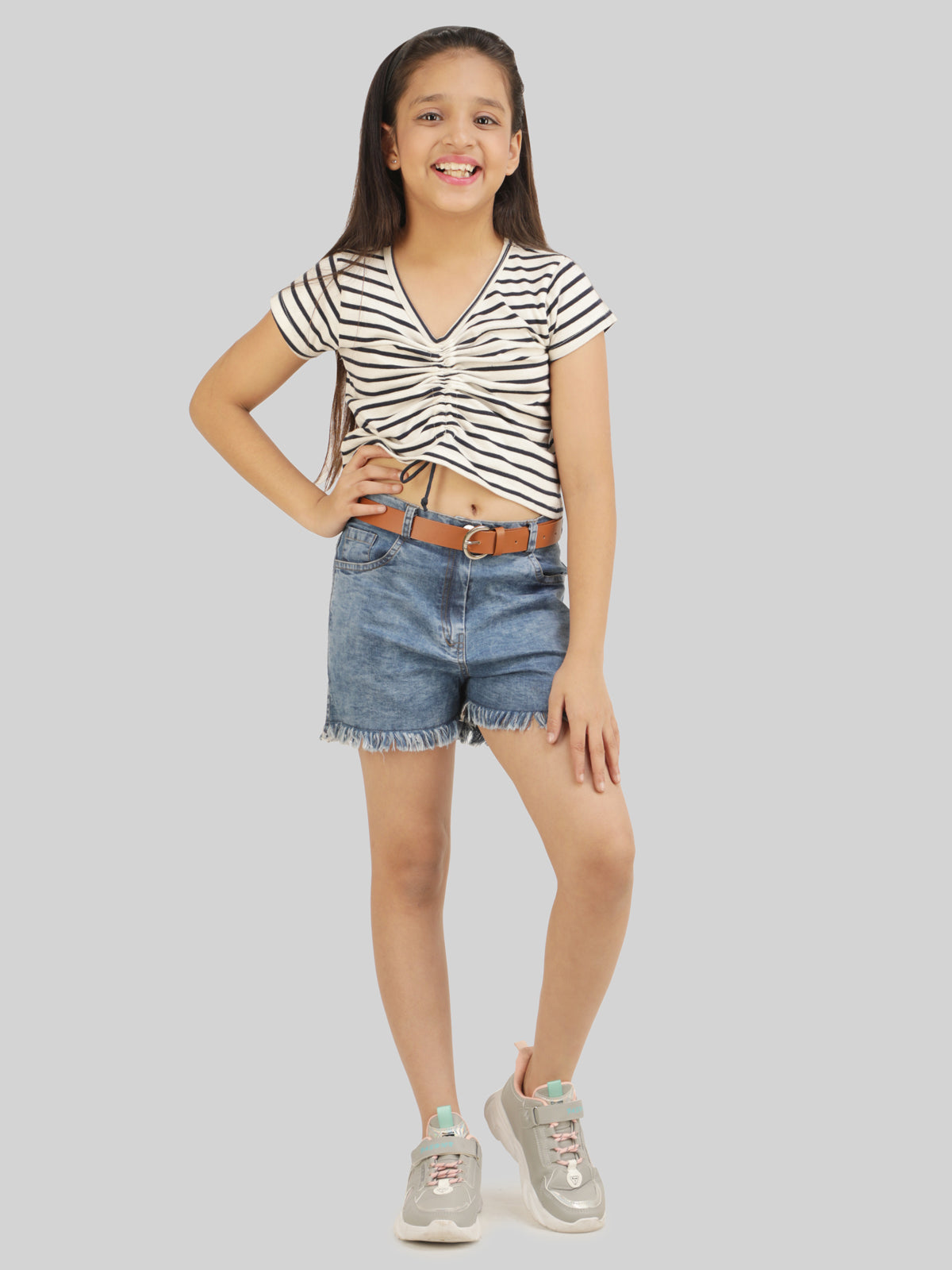 Girls Striped Top & Shorts Co-Ord Set