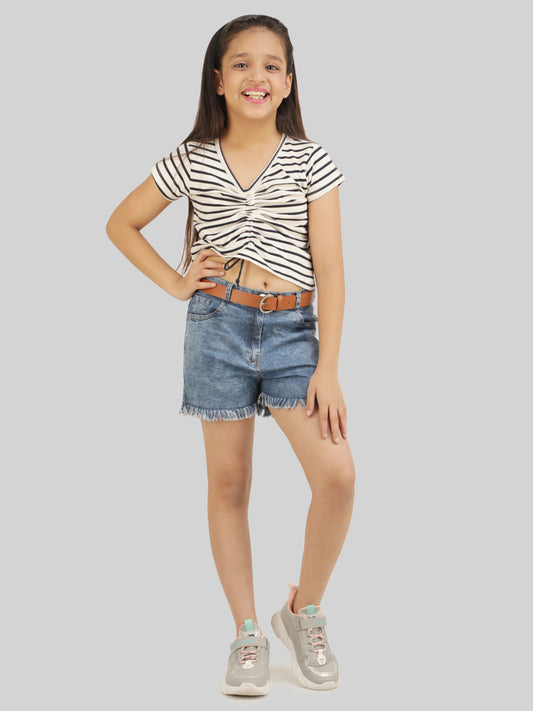 Girls Striped Top & Shorts Co-Ord Set