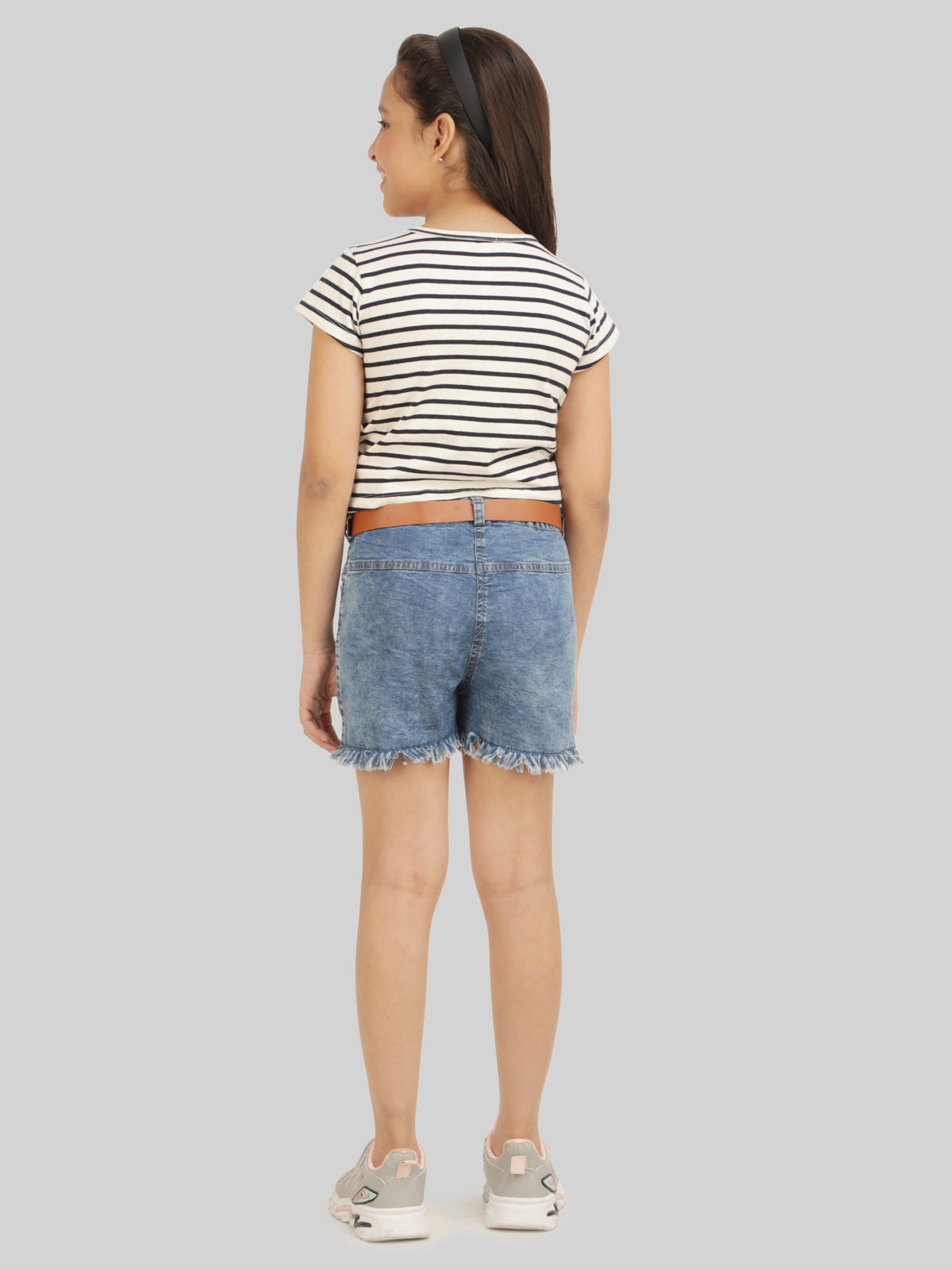 Girls Striped Top & Shorts Co-Ord Set