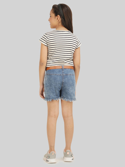 Girls Striped Top & Shorts Co-Ord Set