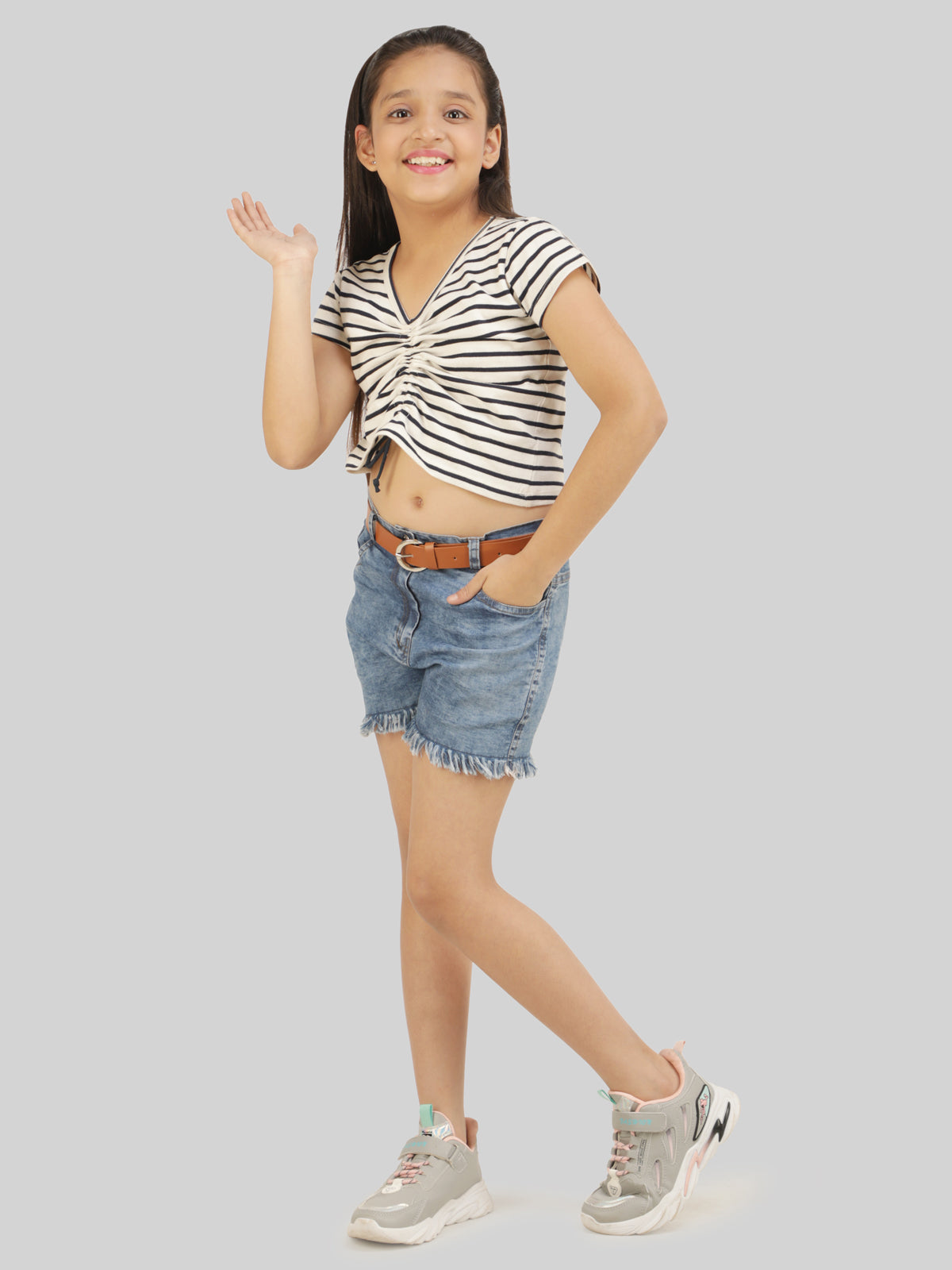 Girls Striped Top & Shorts Co-Ord Set