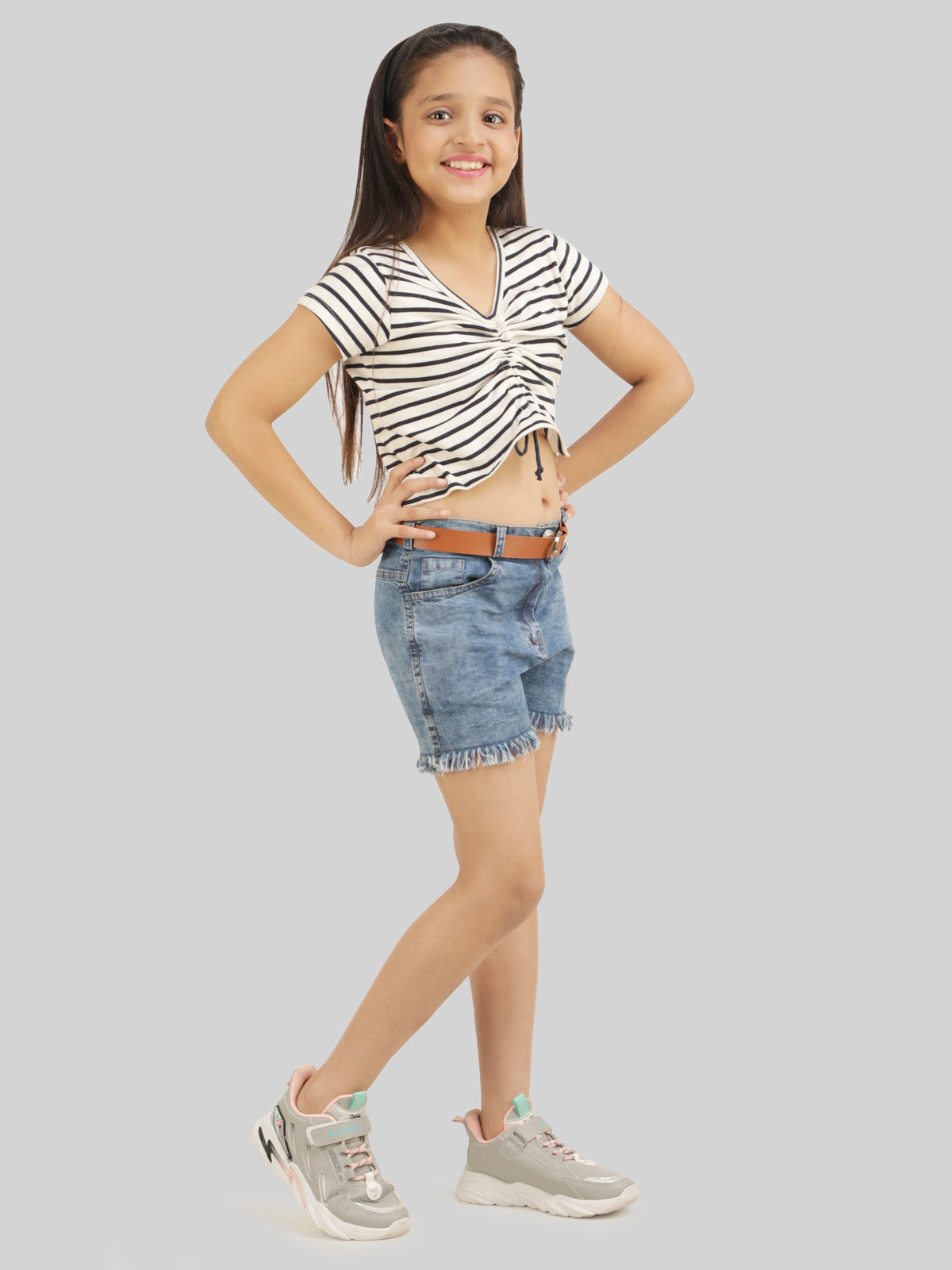 Girls Striped Top & Shorts Co-Ord Set