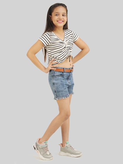 Girls Striped Top & Shorts Co-Ord Set