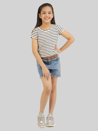 Girls Striped Top & Shorts Co-Ord Set