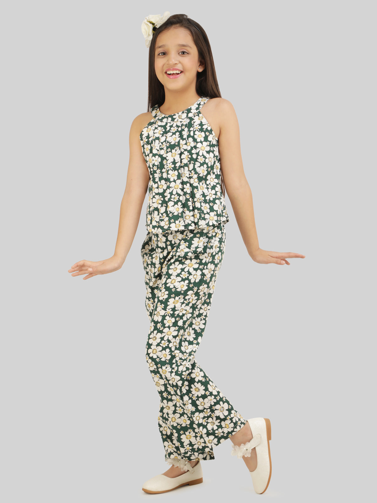 Girls Printed Sleeveless Top & Trousers Co-Ord Set