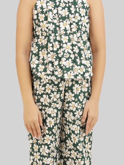 Girls Printed Sleeveless Top & Trousers Co-Ord Set