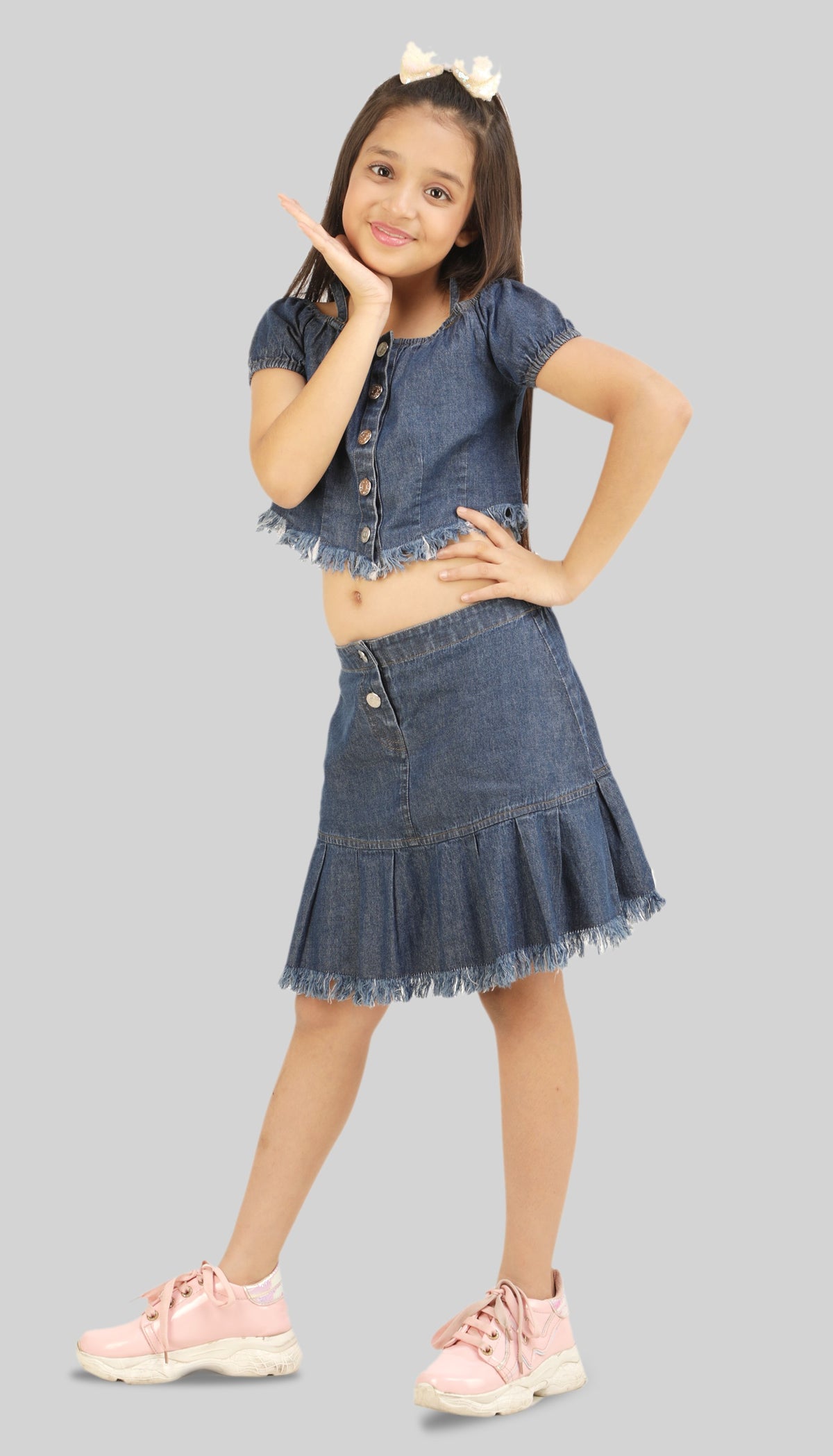 Girls Denim Top & Skirt Co-Ord Set